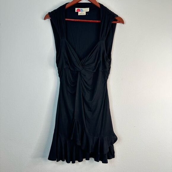 Free People Beach Black Faux Wrap Ruffle Trim Mini Dress Small Fairy Grunge - Picture 1 of 8